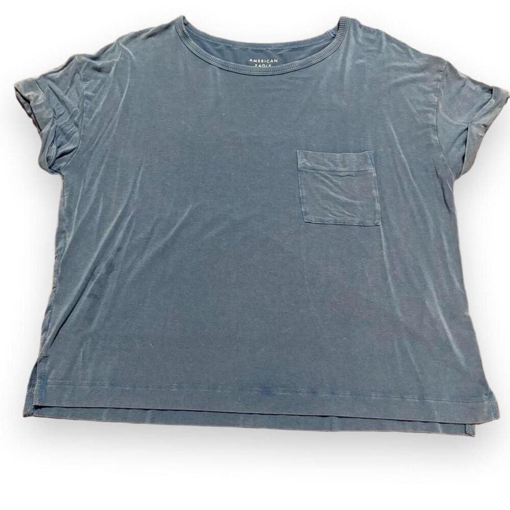 American Eagle Soft & Sexy Slate Blue Pocket Tee Women's S